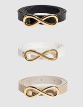 Kit 3 Cintos Fino Feminino Fivela Dourada Moda Casual Social Elegante