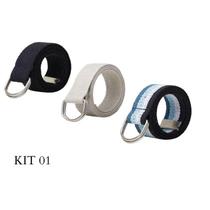 Kit 3 Cintos Masculino Gorgurão Lona Esporte Fivela Argola