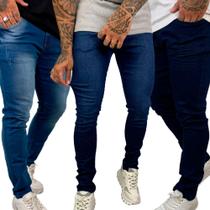 Kit 3 Clças Masculina Jeans skinny Com Lycra Primuim Lisa Básica Dia a Dia Ref: 133/140/151