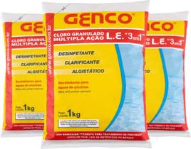 KIt 3 Cloro Granulado 1kg Múltipla Ação 3 Em 1 Genco L. E