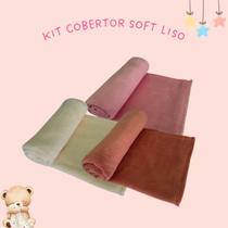 KIT 3 COBERTORES SOFT LISO FEMININO ROSA BEBÊ E ROSA SECO E BEGE Toque de Seda, Antialérgico