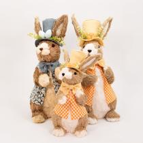 Kit 3 Coelhos de Páscoa Enfeite Decorativo Coelhinhos em Palha