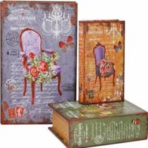 Kit 3 Cofre Livro Falso Decorativo Fake Porta Objetos Madeira Documentos Estilo Antigo Secreto Caixa Magnético