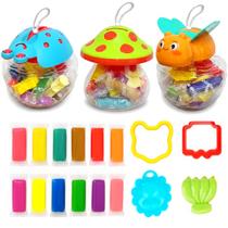 Kit 3 Cofrinhos de Massinhas Divertido 40 Peças Balde 2 em 1