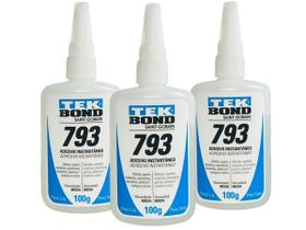 Kit 3 Cola Adesivo Instantaneo Tek Bond 793 100g - Multiuso Borracha Epdm Borracha Nitrílica EVA Kit 3 Cola Adesivo Instantaneo Tek Bond 793 100g - Multiuso Borracha Epdm Borracha Nitrílica EVA