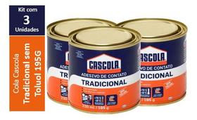 Kit 3 Cola Cascola Adesivo Contato Tradicional s/ tuluol 230ml/195g