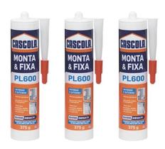 KIT 3 COLA CASCOLA MONTA E FIXA PL600 INTERNO EXTERNO 375g FORTE