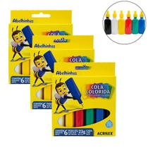 kit 3 Cola Colorida Acrilex Liquido 6 cores 23g cada