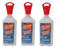Kit 3 Cola Jeans P/ Tecidos Grossos Não Tóxico Acrilex 100g
