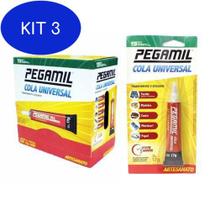 Kit 3 Cola Pegamil Artesanato Universal 17g caixa com 12