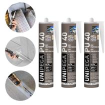 Kit 3 Cola Selante PU40 Poliuretano Branco 400g Profissional Adesivo Vedação Alta Resistência Madeira Vidro Metal