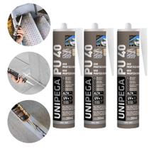 Kit 3 Cola Selante PU40 Poliuretano Cinza 400g Profissional Adesivo Vedação Alta Resistência Madeira Vidro Metal