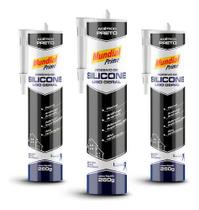 Kit 3 Cola Silicone Acético Uso Geral 260g Preto Mundial Prime