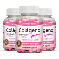 Kit 3 Colágeno Hidrolisado Femme Maxinutri 90 Cápsulas