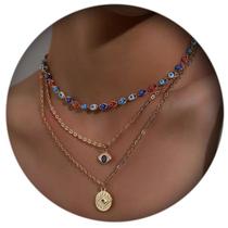 Kit 3 Colar Conjunto Chocker Olho Grego Dourado