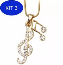 Kit 3 Colar Nota Musical Música Folheado a Ouro 18k