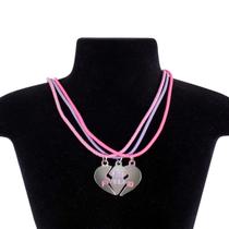 Kit 3 colares amigas best friend + pingente coração qualidade premium moda presente ajustavel rosa - Orizom