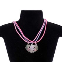 kit 3 colares best friend amizade amigas + pingente coração triplo presente meninas rosa ajustavel qualidade premium