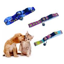Kit 3 Coleiras para Cão Gato Coloridas Com Guizo Regulável