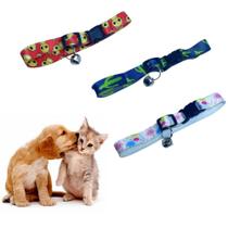 Kit 3 Coleiras Reguláveis para Cão Gato Coloridas Com Guizo