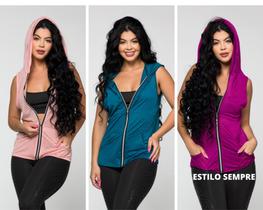 Kit 3 Colete Blusa Feminino Dry-Fit POLI para academia Estiloso com Fecho e Capuz Manu