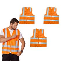 Kit 3 Colete Brascamp Com Bolso EPI NR06 Faixa Refletiva Alta Visibilidade Para Obra Construção e Logística