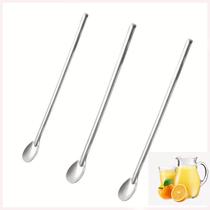 Kit 3 Colher Comprida Inox Bailarina Mexer Suco Bebida Jarra Longa Premium 30cm