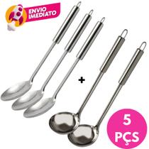 Kit 3 Colher De Arroz E 2 Concha Para Feijão Caldos Molhos Utensílio Cozinha Inox Bar Restaurante