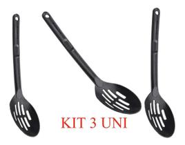 KIT 3 Colher De Nylon Vazada Preta Utensílio Cozinha KIT 3 Colher De Nylon Vazada Preta Utensílio Cozinha