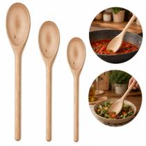 Kit 3 Colheres de Pau Madeira Natural Oval 23cm 26cm 38cm Kit 3 Colheres de Pau Madeira Natural Oval 23cm 26cm 38cm