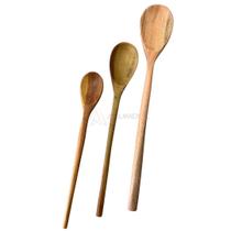 Kit 3 Colheres de Pau Mingau Salada Talher para Servir 26cm 32cm 38cm Madeira Jogo Conjunto