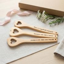 Kit 3 Colheres Madeira Pinus Tratado Mae Gravação Laser Dia Das Mães Presente Especial