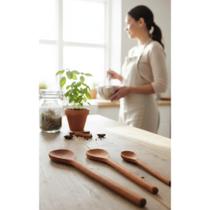 Kit 3 Colheres Pau Madeira Maciça Cozinha Resistente