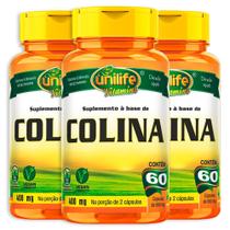 Kit 3 Colina vitamina B8 Unilife 60 cápsulas