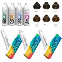 Kit 3 Coloraçâo Cabelos Castanhos 60g + Ox 900ml