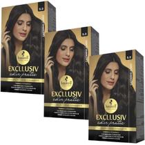 Kit 3 Coloração Creme Permanente Excllusiv Color Pratic Castanho Claro 5.0 Haskell