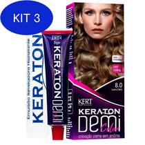 Kit 3 Coloração Keraton Demi Color Louro Claro 8.0 - Kert