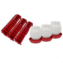 Kit 3 Comedouro Calha 30cm 3 Bebedouro Com Rosca 7,25L Aves