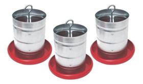 Kit 3 Comedouro Galvanizado 5Kg Prato Plástico Para Aves