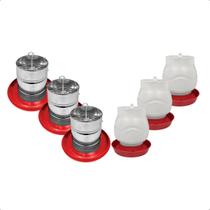 Kit 3 Comedouro Tubular 5kg e 3 Bebedouro Rosca 3,5L Aves