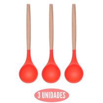 Kit 3 Concha Silicone Feijão Vermelho Resistente Cabo Bambu Kit 3 Concha Silicone Feijão Vermelho Resistente Cabo Bambu