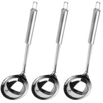 Kit 3 Conchas Para Servir Feijão Molho Caldo Metal Aço Inox Pegador X Colher Cozinha Chef Receitas