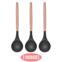 Kit 3 Conchas Silicone Feijão Preto Cabo Bambu Não Arranha Kit 3 Conchas Silicone Feijão Preto Cabo Bambu Não Arranha