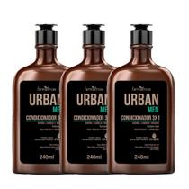Kit 3 Condicionador 3 em 1 para Barba Cabelo e Bigode Masculino 240ml Urban Men Farmaervas