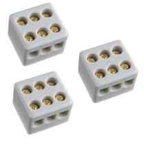 Kit 3 Conector Porcelana Para Fios Chuveiro 10mm De 3 Polos