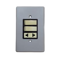 Kit 3 Conjunto 4x2 Interruptor 2 Teclas Simples + Tomada 10A Cinza - Lorenzetti
