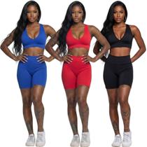 KIT 3 Conjunto Bermudinha e Top Com Bojo Bella Fiore Roupa Para Academia Treino Fitness Musculação Tamanho:PCor:Azul+Ve KIT 3 Conjunto Bermudinha e Top Com Bojo Bella Fiore Roupa Para Academia Treino Fitness Musculação Tamanho:PCor:Azul+Ve