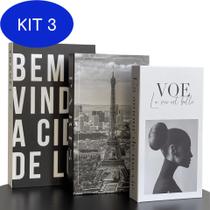 Kit 3 Conjunto Caixa Porta Objetos/Livro Decorativa Luxo -