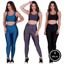 Kit 3 Conjunto Calça Legging e Top com Bojo Removível 3D Academia Fitness Barbara CINZA PRETO AZUL PETRÓLEO Kit 3 Conjunto Calça Legging e Top com Bojo Removível 3D Academia Fitness Barbara CINZA PRETO AZUL PETRÓLEO