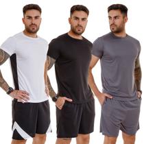 Kit 3 Conjunto Camiseta e Shorts Dry Slim Fitness